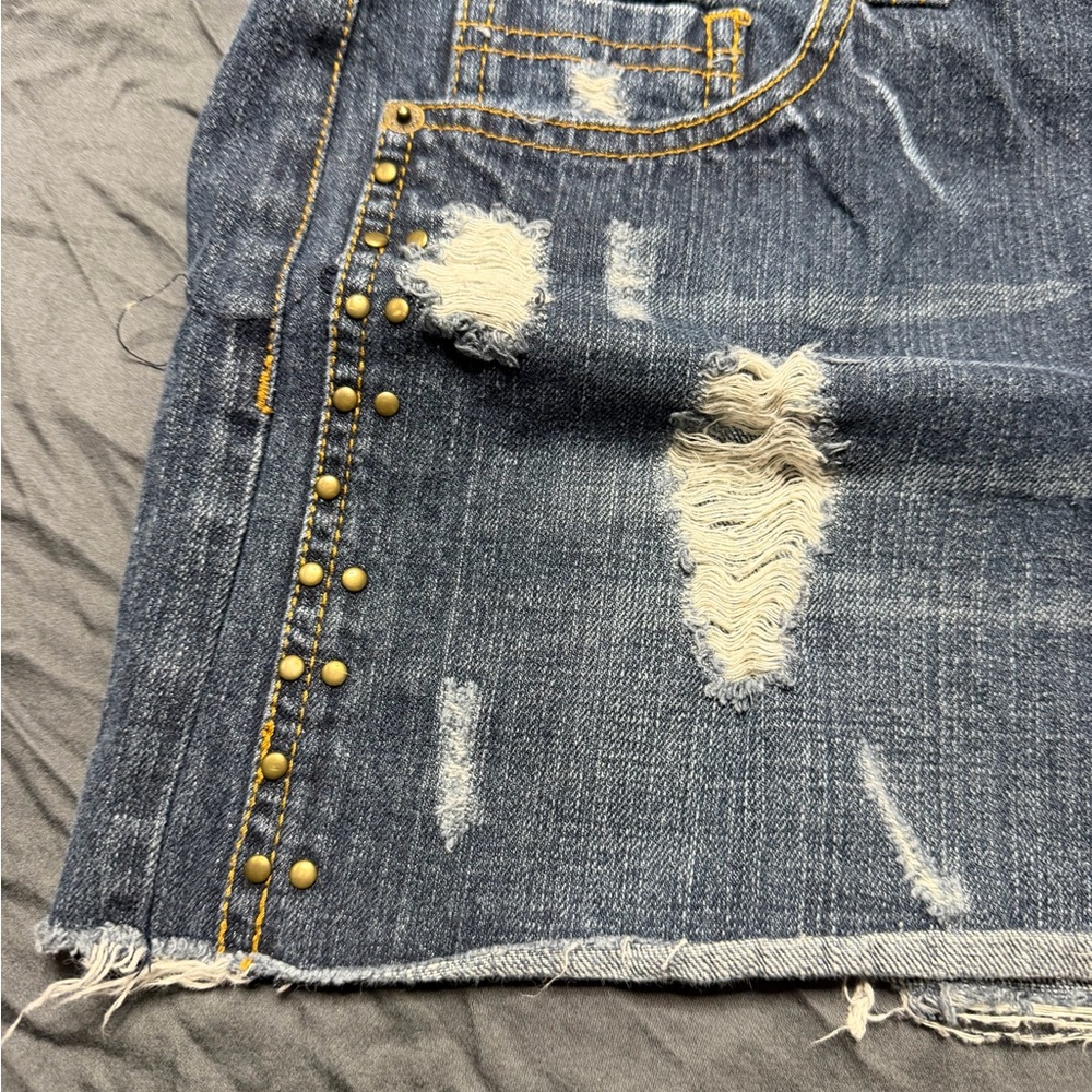 Hang Ten Blue Distressed Denim Mini Skirt with Stud Details - Picture 4 of 5